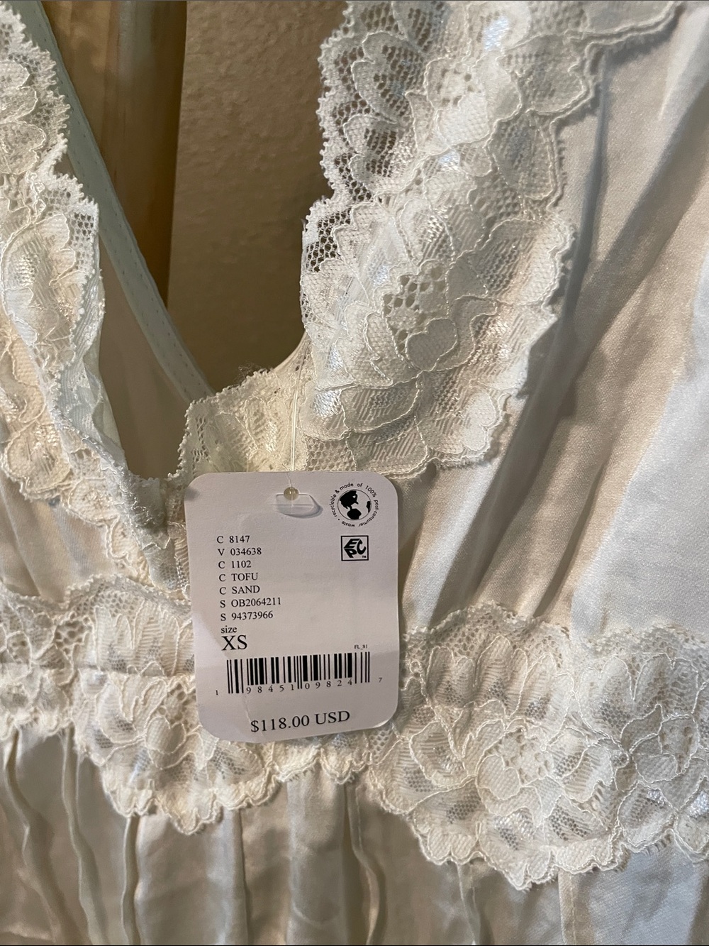 NWT Free People Cream Lace-Trim V-Neck Mini Dress - Picture 4 of 7
